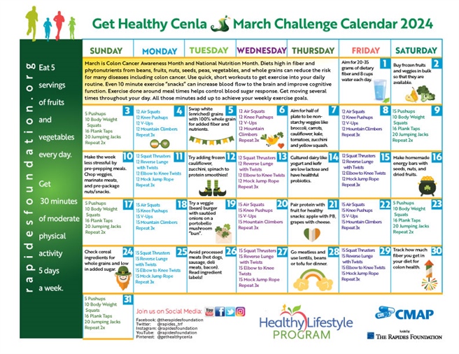 March Calendar Provides Daily Fitness and Nutrition Tips