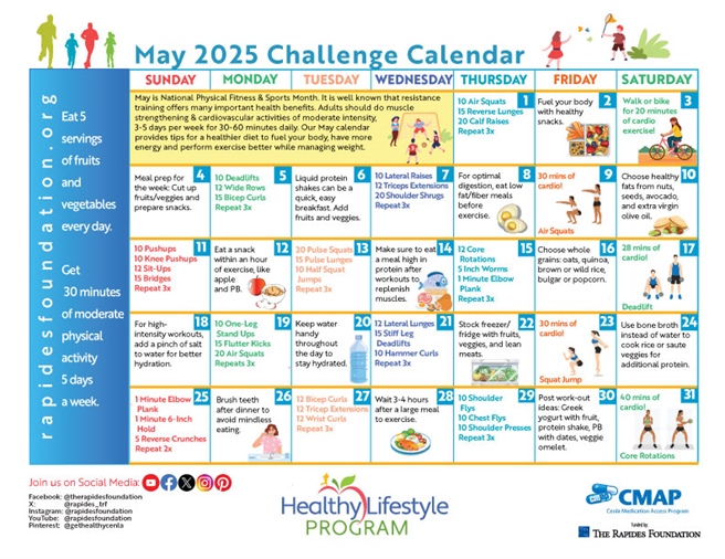 Try the Fitness and Nutrition Challenges on the May Calendar